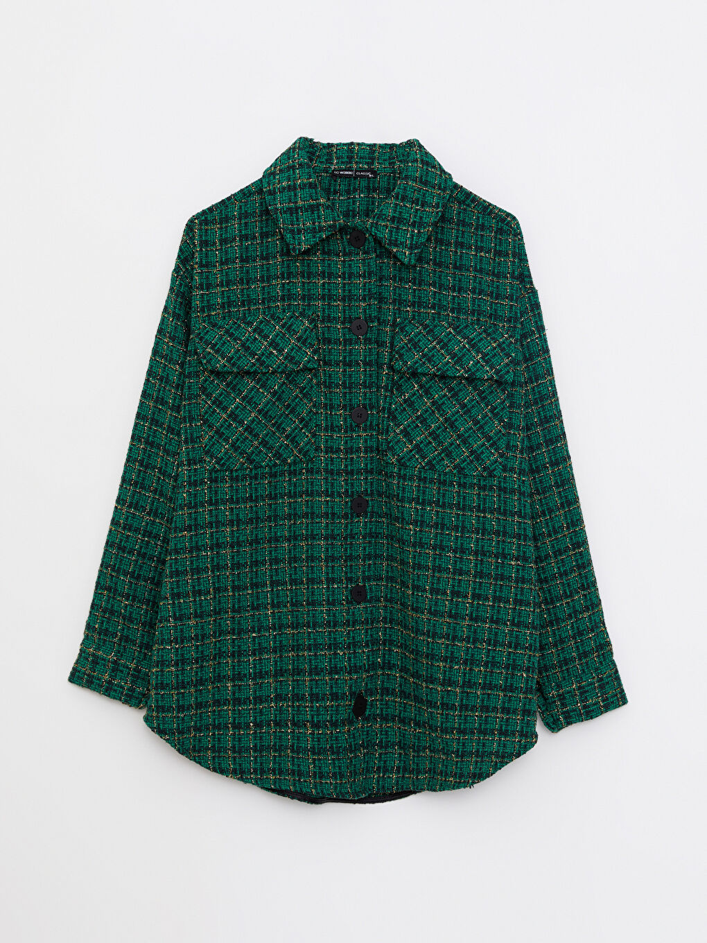 Buttoned Plaid Long Sleeve Women's Tweed Shirt Jacket-5