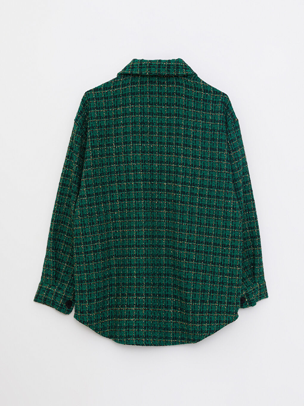 Buttoned Plaid Long Sleeve Women's Tweed Shirt Jacket-6