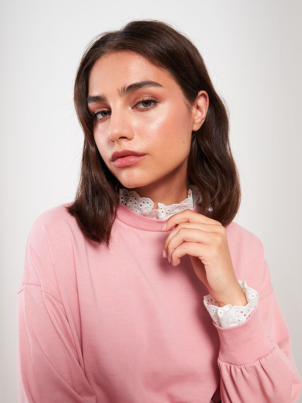 تونيك كم طويل سادة بياقة قمع للسيدات-2