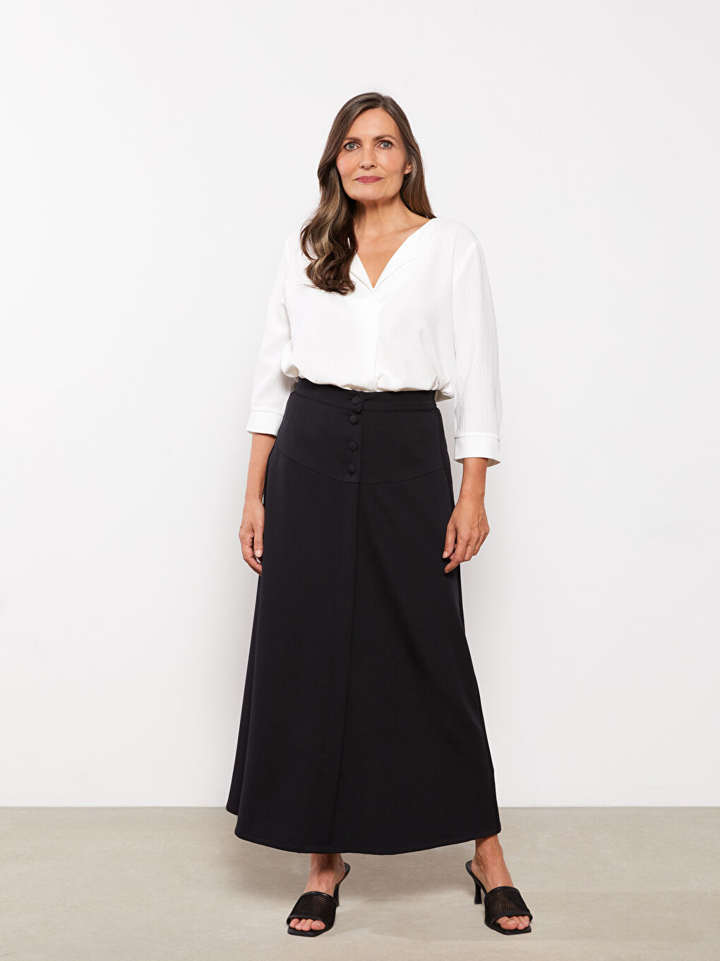 Siyah Beli Lastikli Düz A Kesim Kadın Etek