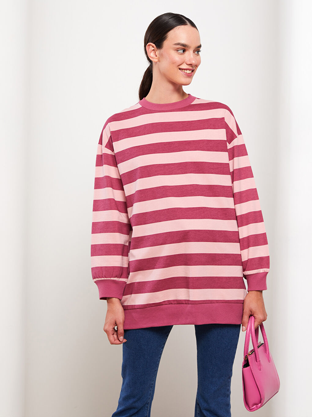 LCW Modest Striped Oversize Women's Sweatshirt Tunic -W2DI66Z8-LHK