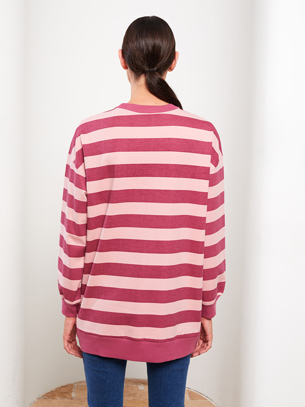 LCW Modest Striped Oversize Women's Sweatshirt Tunic -W2DI66Z8-LHK