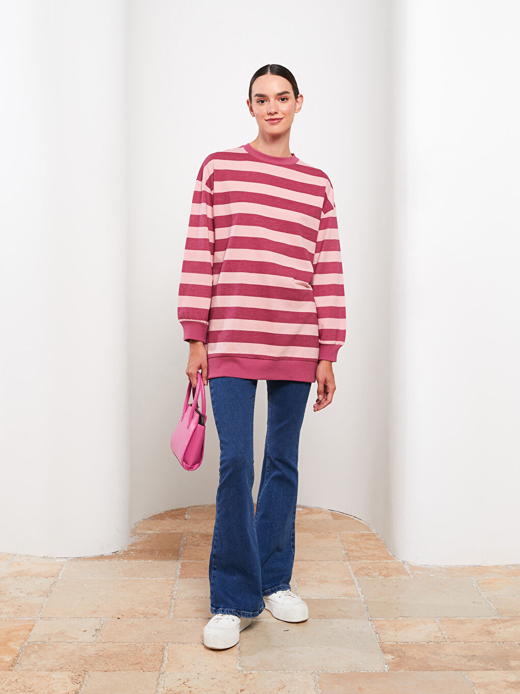 LCW Modest Striped Oversize Women's Sweatshirt Tunic -W2DI66Z8-LHK