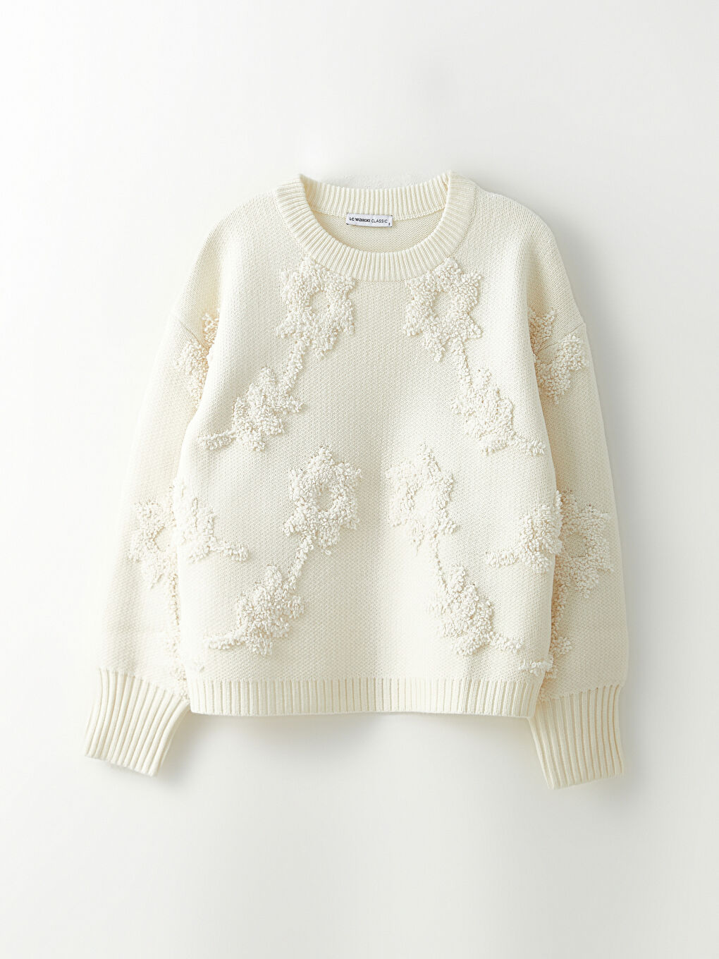 Crew Neck Printed Long Sleeve Women's Tricot Sweater-5