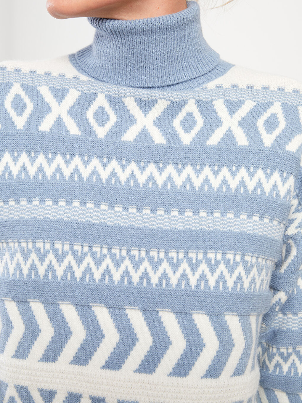 Turtleneck Patterned Long Sleeve Women's Tricot Sweater-3