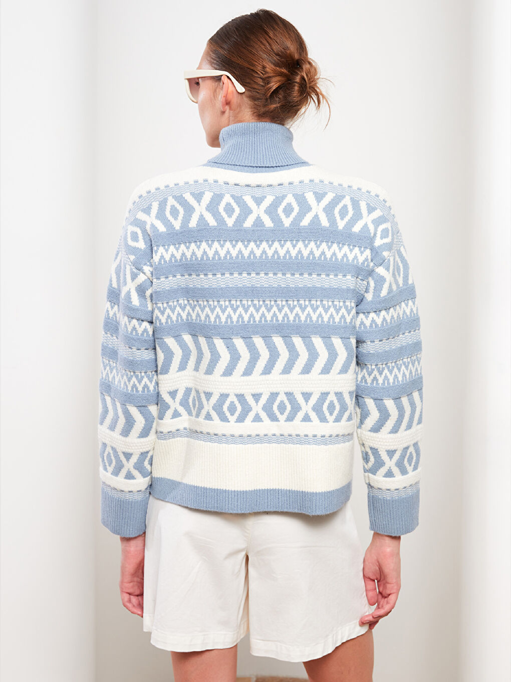 Turtleneck Patterned Long Sleeve Women's Tricot Sweater-4