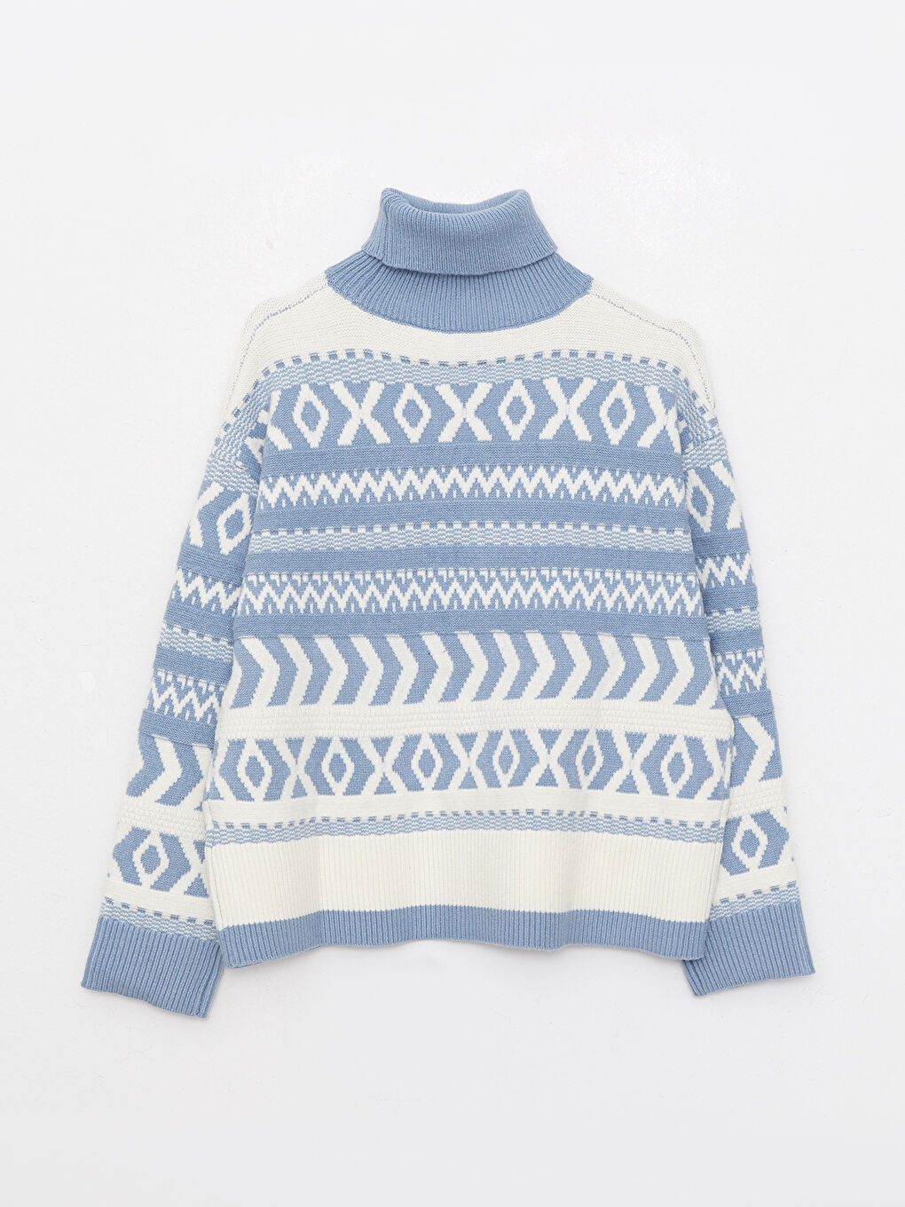 Turtleneck Patterned Long Sleeve Women's Tricot Sweater-5