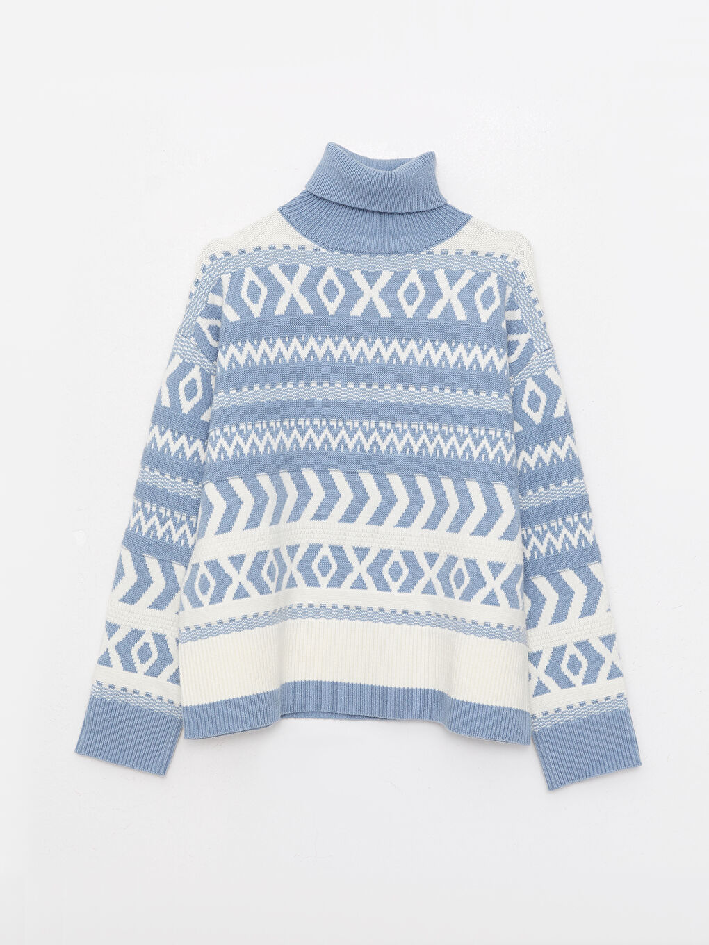 Turtleneck Patterned Long Sleeve Women's Tricot Sweater-6