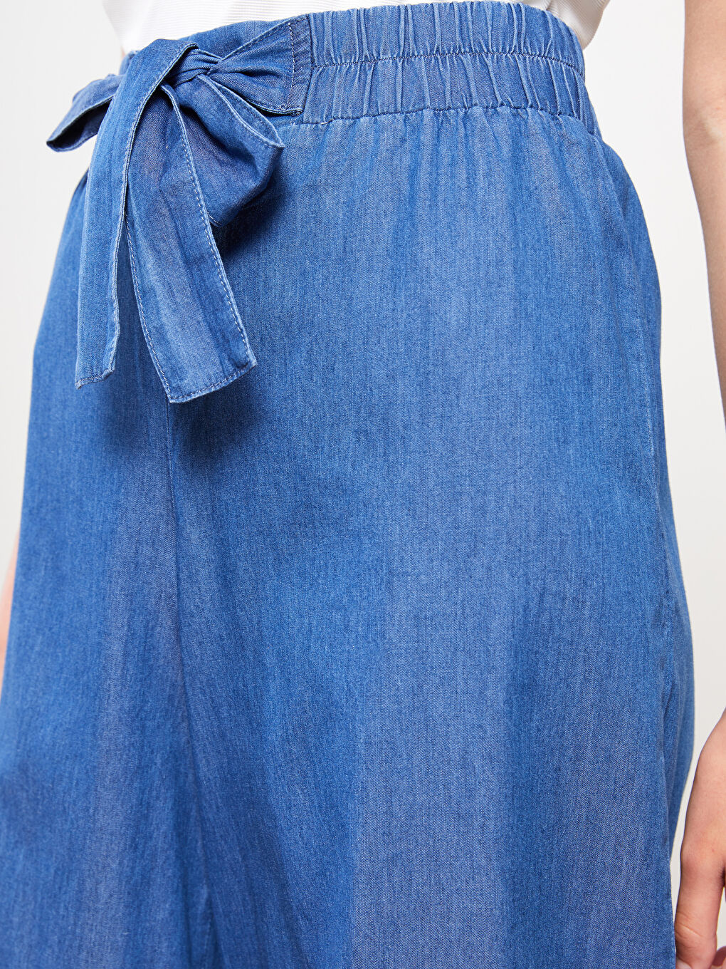 İndigo Yüksek Bel Wideleg Düz Geniş Paça Kadın Jean Pantolon-2