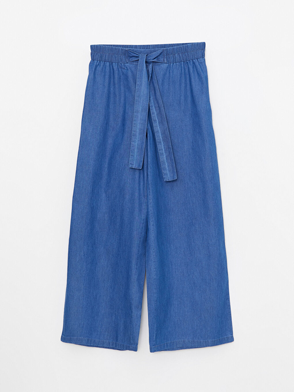 İndigo Yüksek Bel Wideleg Düz Geniş Paça Kadın Jean Pantolon-5