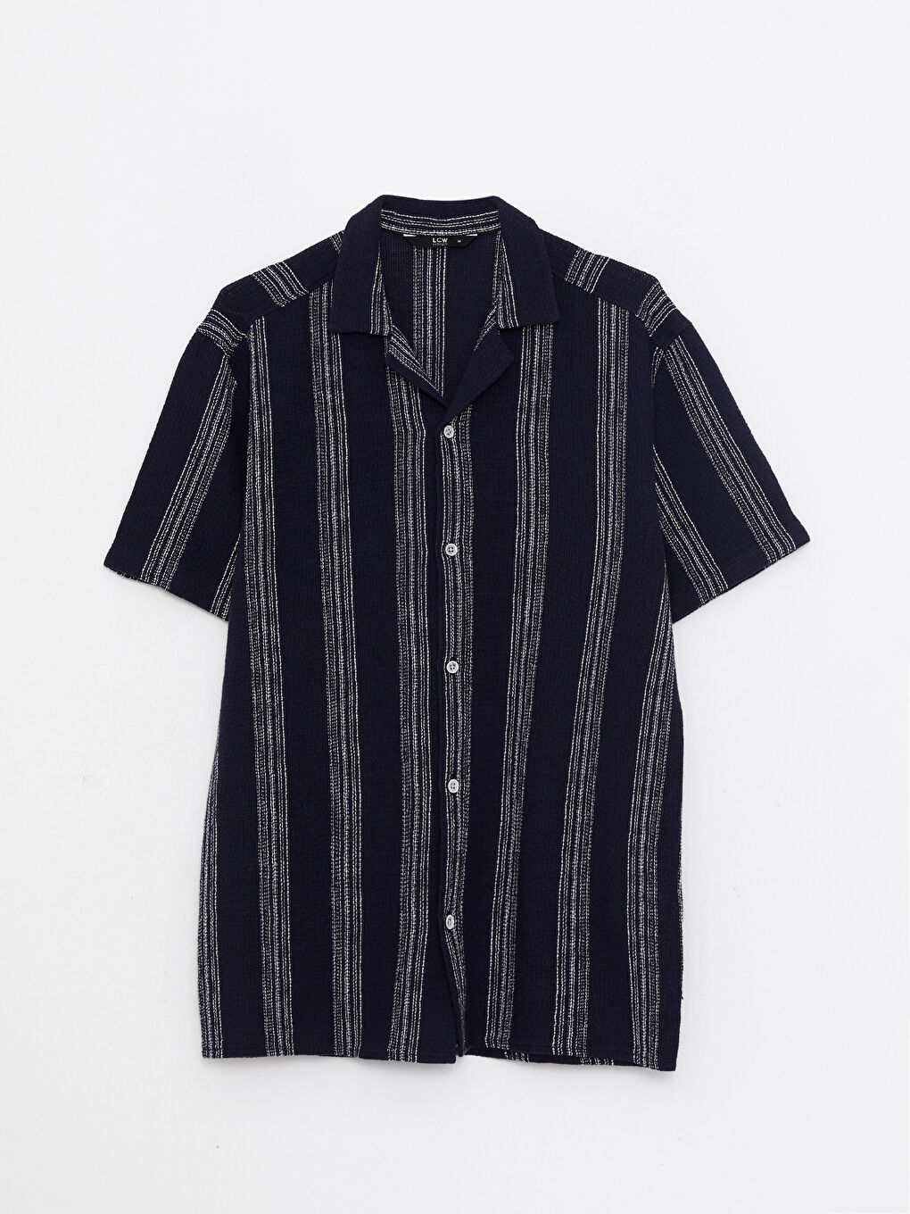 Lacivert Regular Fit Kısa Kollu Çizgili Poplin Erkek Gömlek-5