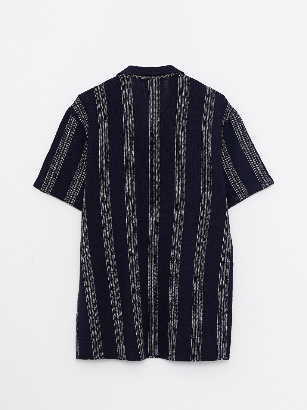 Lacivert Regular Fit Kısa Kollu Çizgili Poplin Erkek Gömlek-6