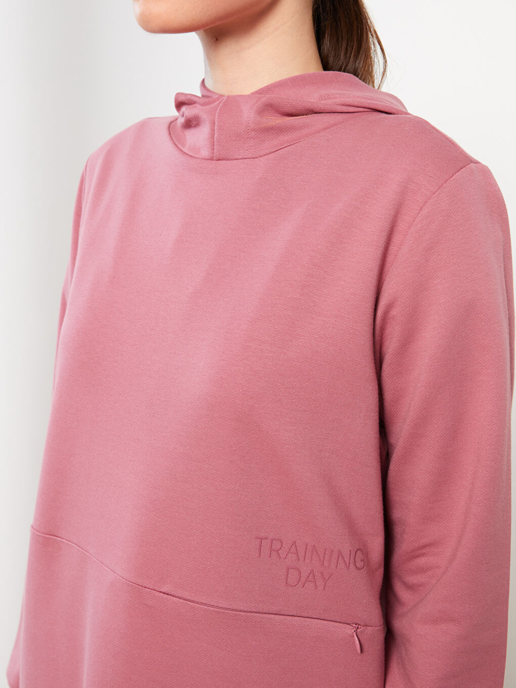 LCW Modest Mat Pembe Kapüşonlu Baskılı Uzun Kollu Kadın Sweatshirt Tunik - 4