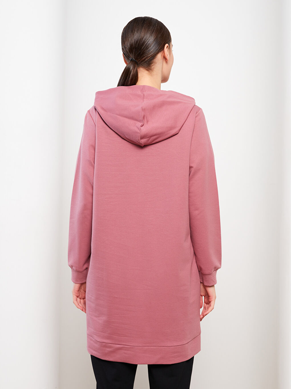 LCW Modest Mat Pembe Kapüşonlu Baskılı Uzun Kollu Kadın Sweatshirt Tunik - 3