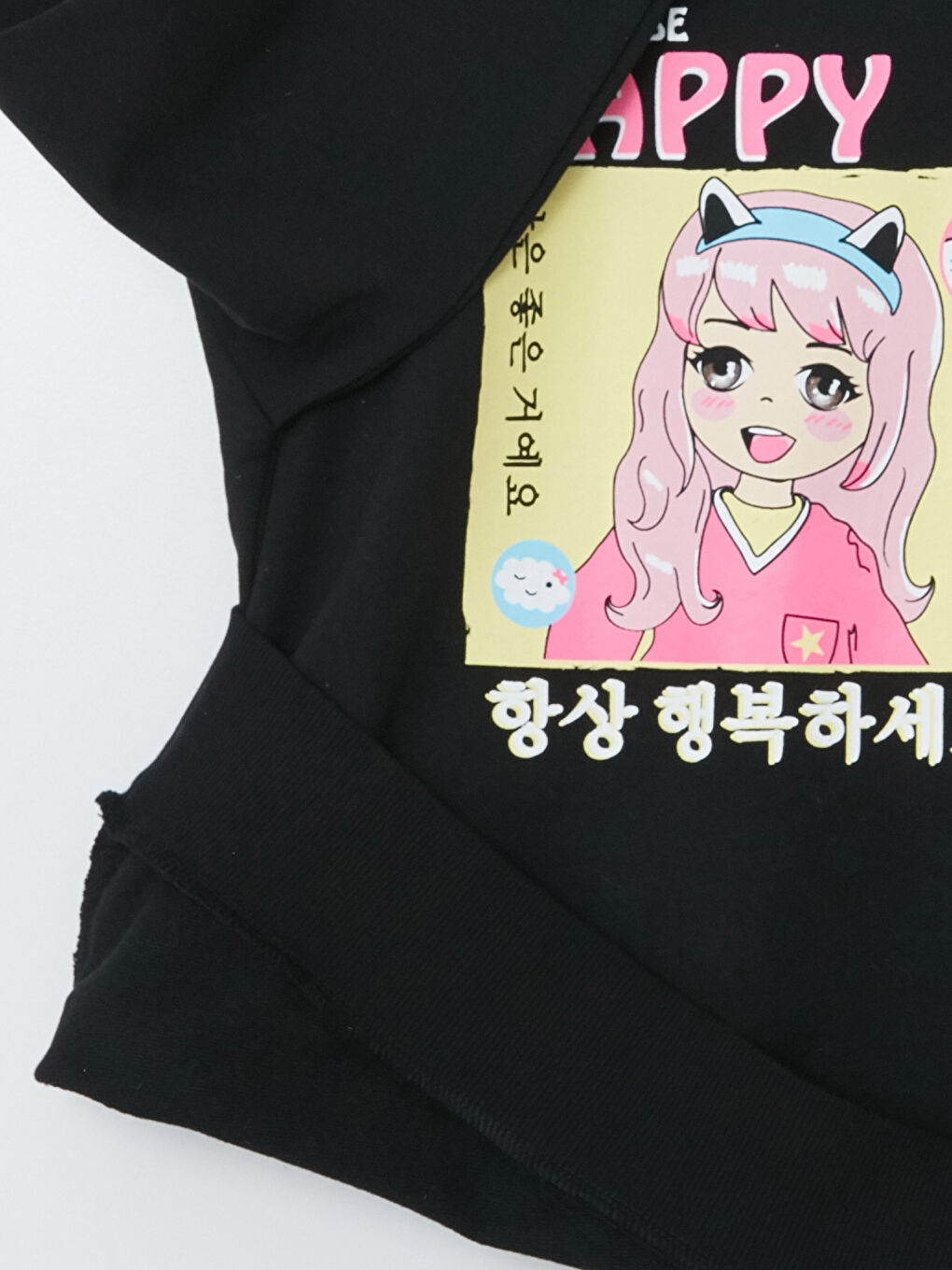 Siyah Bisiklet Yaka Baskılı Uzun Kollu Kız Çocuk Sweatshirt ve Tayt-3