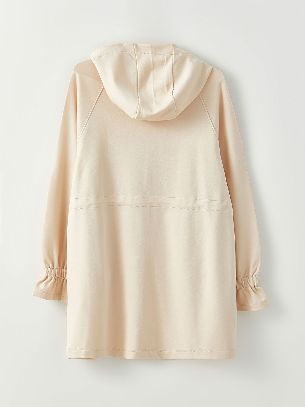 Ekru Kapüşonlu Düz Uzun Kollu Oversize Kadın Hırka-6