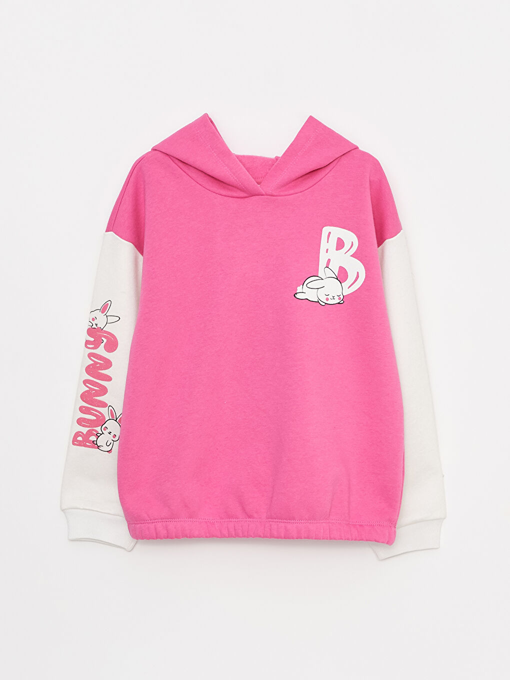 Pembe Kapüşonlu Baskılı Uzun Kollu Kız Çocuk Sweatshirt ve Eşofman Altı-1
