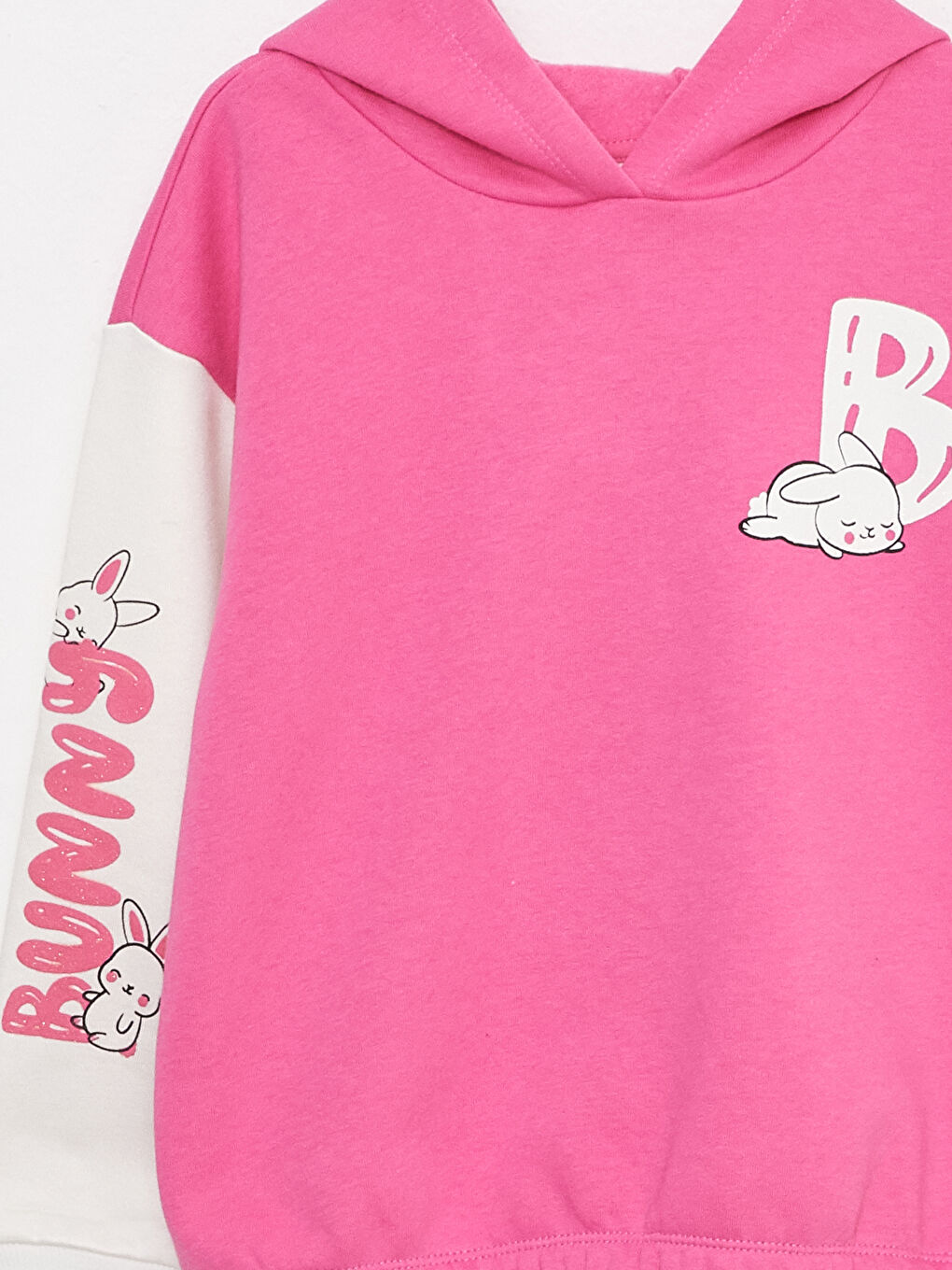 Pembe Kapüşonlu Baskılı Uzun Kollu Kız Çocuk Sweatshirt ve Eşofman Altı-5