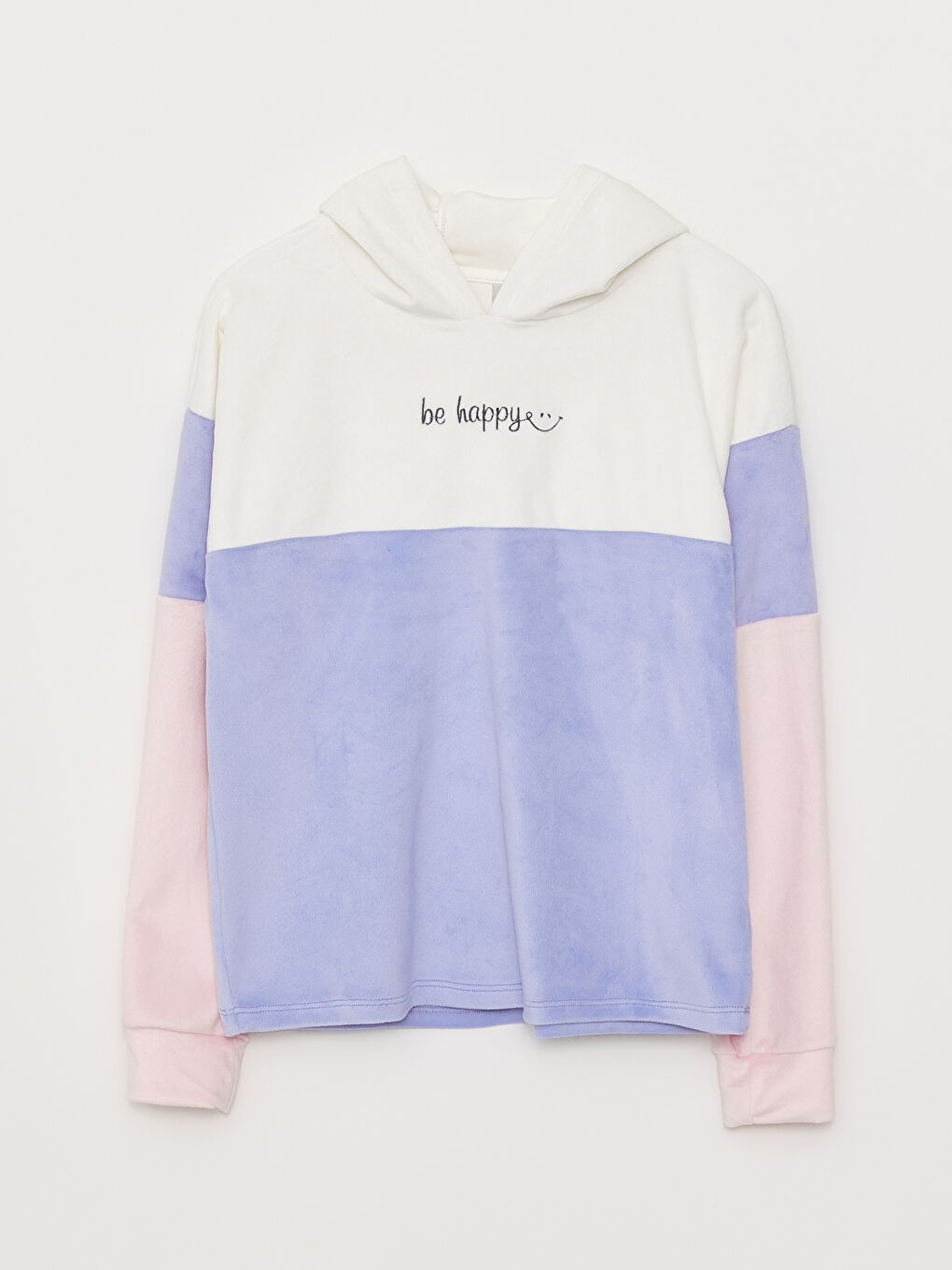 Hooded Color Block Long Sleeve Velvet Girls' Sweatshirt and Sweatpants-1