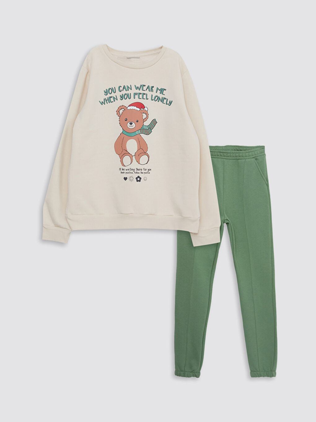 LCW Kids Crew Neck Christmas Themed Long Sleeve Girl's Sweatshirt and Sweatpants -W2DJ50Z4-FF7