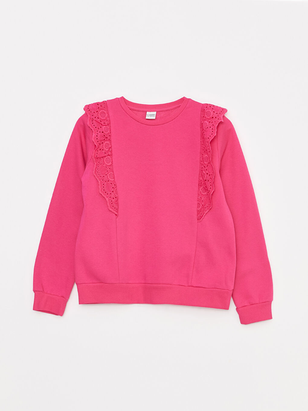 Pembe Bisiklet Yaka Fisto Detaylı Uzun Kollu Kız Çocuk Sweatshirt ve Eşofman Altı-1