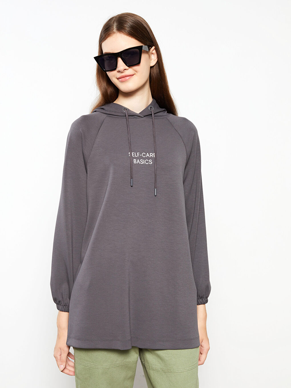 LCW Modest Hooded Printed Long Sleeve Oversize Women's Tunic -W2DJ58Z8-SMY