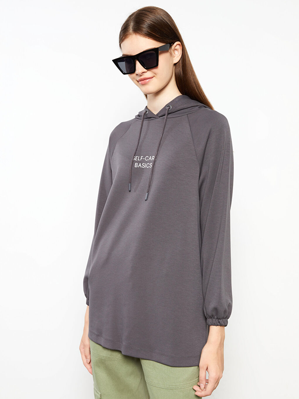 LCW Modest Hooded Printed Long Sleeve Oversize Women's Tunic -W2DJ58Z8-SMY