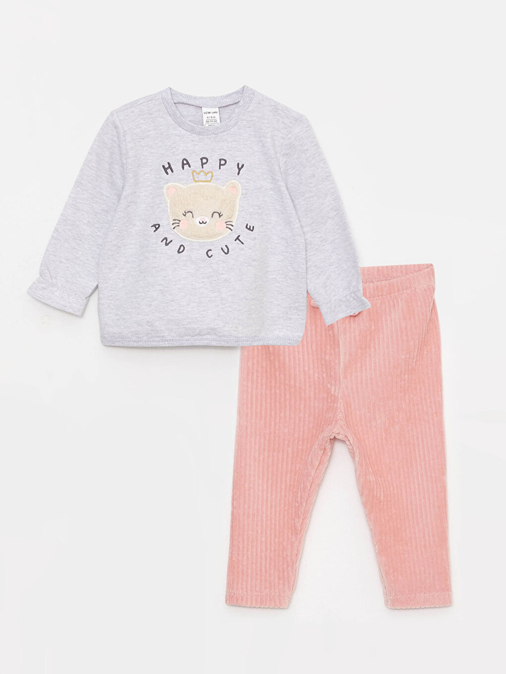 Beyaz Bisiklet Yaka Uzun Kollu Nakış Detaylı Kız Bebek Sweatshirt ve Pantolon 2'li Takım