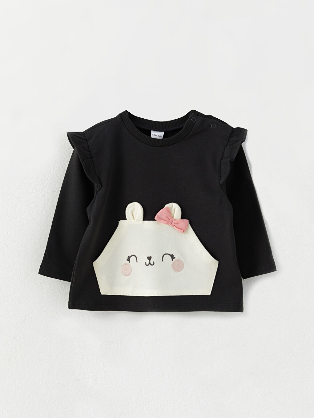 سويت شيرت بياقة دائرية وكم طويل مطبوع مع بنطلون - طقم ٢ قطع لبنات رضع-1