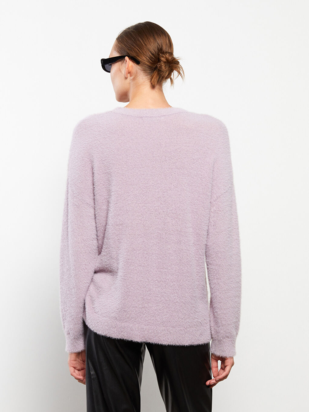 Crew Neck Plain Long Sleeve Women's Knitwear Sweater-4