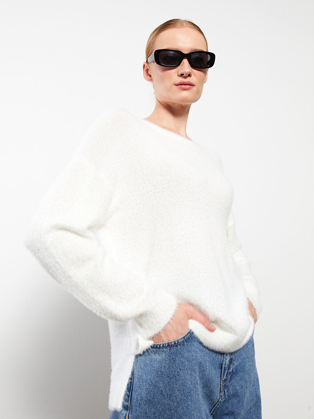 Crew Neck Plain Long Sleeve Women's Knitwear Sweater