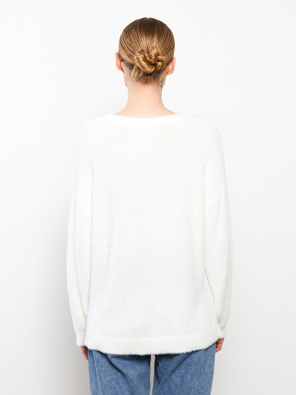 Crew Neck Plain Long Sleeve Women's Knitwear Sweater-3