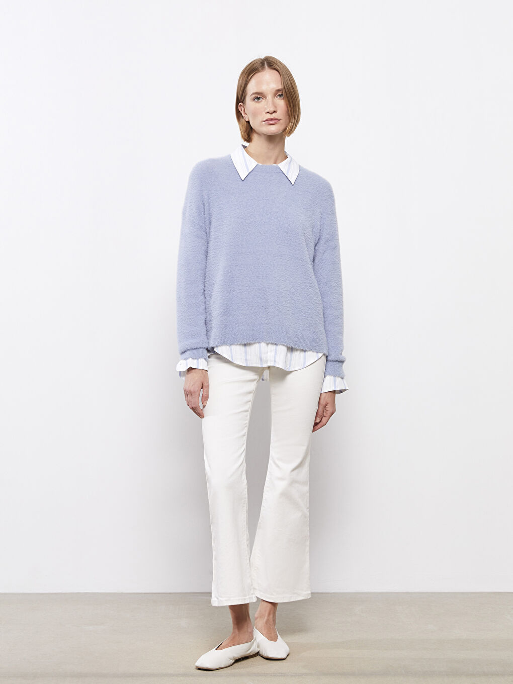 LCWAIKIKI Basic Crew Neck Plain Long Sleeve Women's Knitwear Sweater -W2DK04Z8-GMH