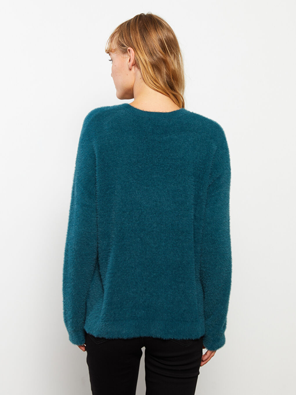 Crew Neck Plain Long Sleeve Women's Knitwear Sweater-4