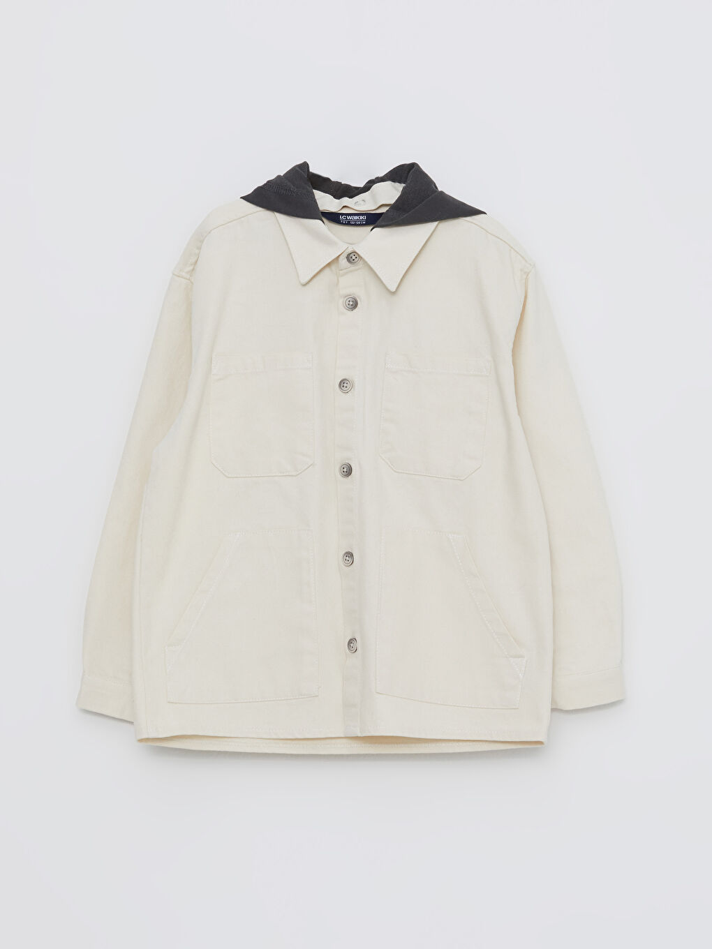 Bej Kapüşonlu Basic Uzun Kollu Gabardin Erkek Çocuk Gömlek Ceket-1