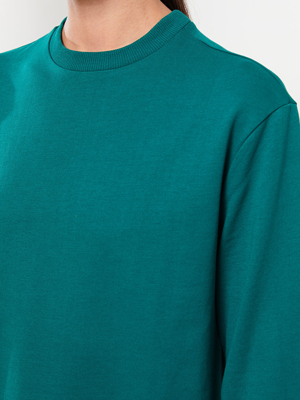 Yeşil Bisiklet Yaka Düz Uzun Kollu Kadın Elbise-3