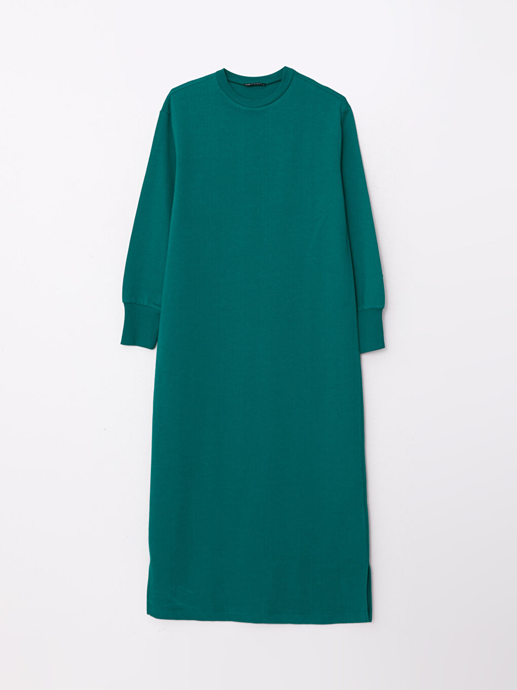 Yeşil Bisiklet Yaka Düz Uzun Kollu Kadın Elbise-5