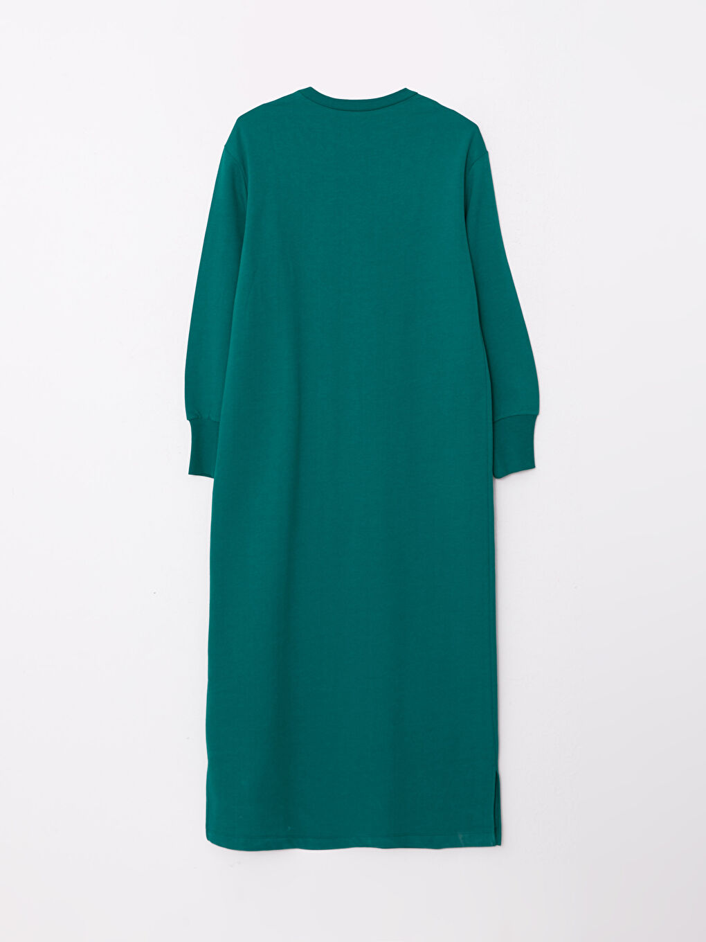 Yeşil Bisiklet Yaka Düz Uzun Kollu Kadın Elbise-6