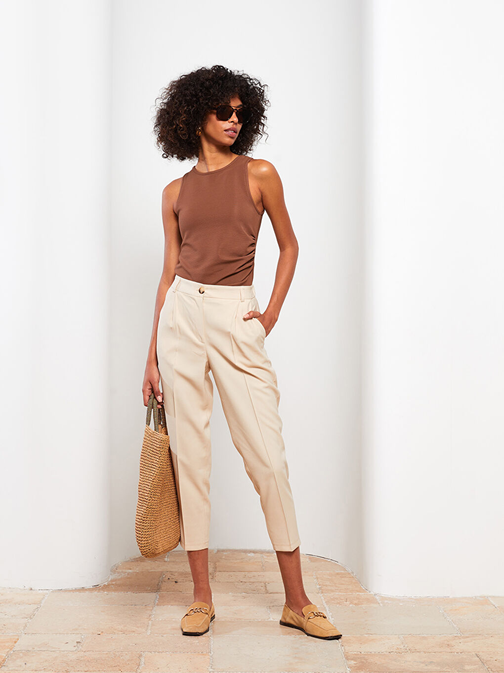 High Waisted Relaxed Fit Regular Women's Trousers