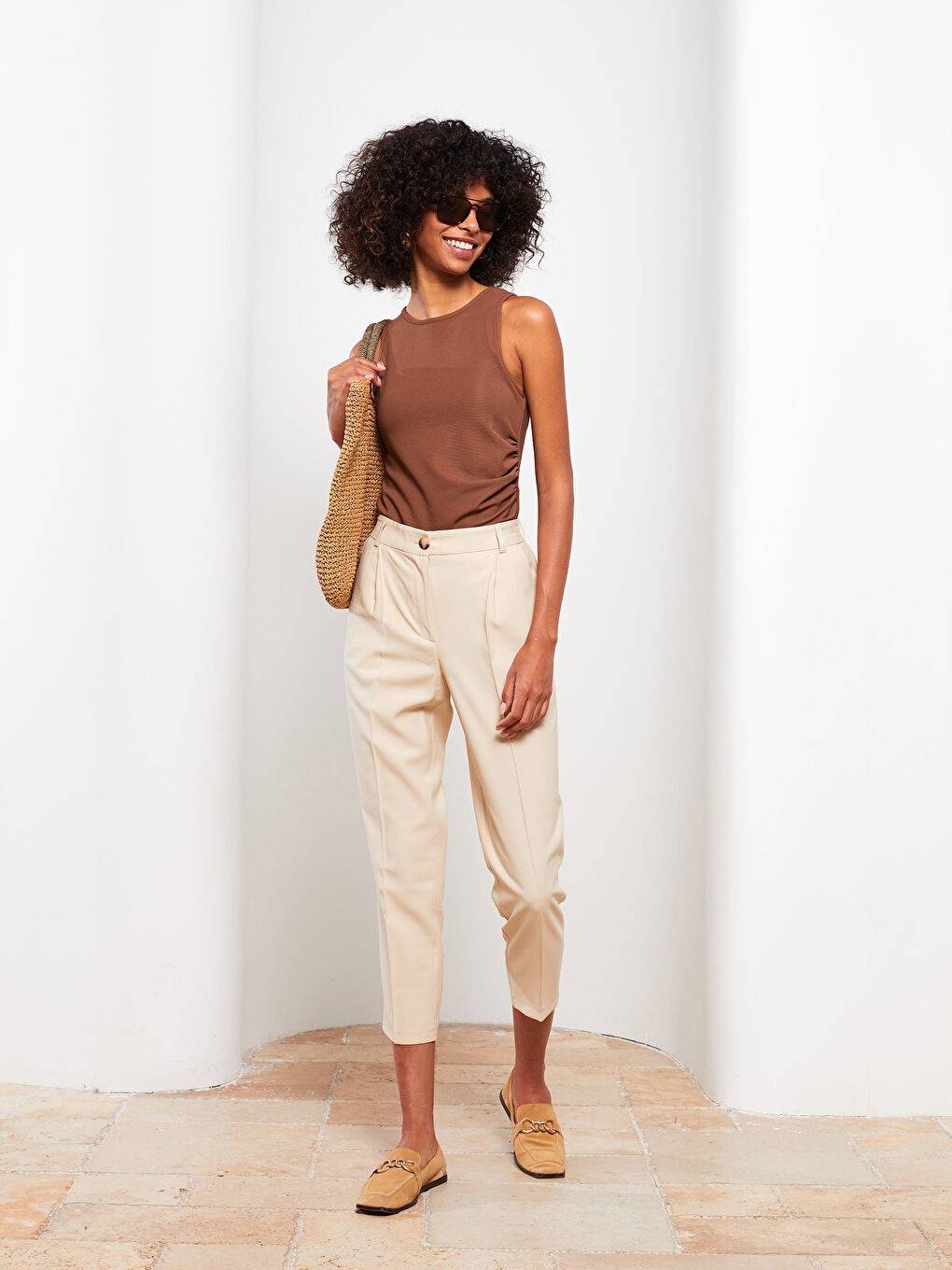 High Waisted Relaxed Fit Regular Women's Trousers-1