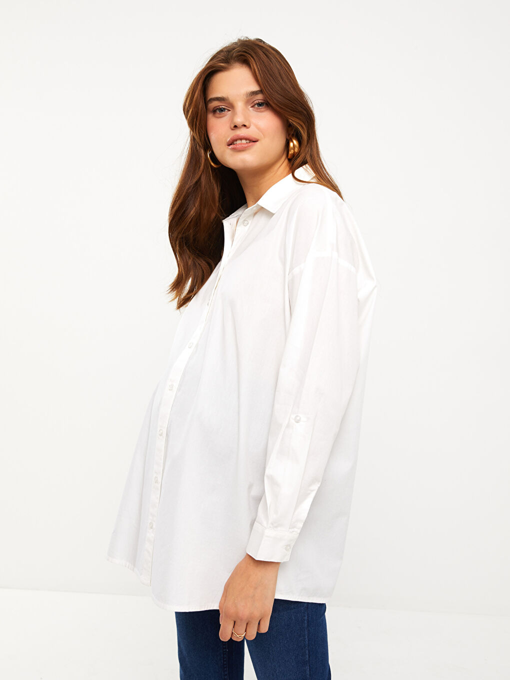 LCWAIKIKI Maternity Buttoned Regular Long Sleeve Poplin Maternity Shirt -W2DK60Z8-E5X