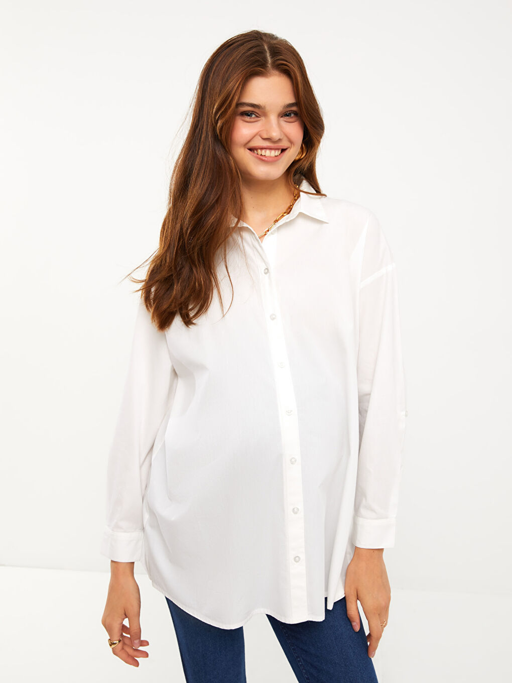 LCWAIKIKI Maternity Buttoned Regular Long Sleeve Poplin Maternity Shirt -W2DK60Z8-E5X