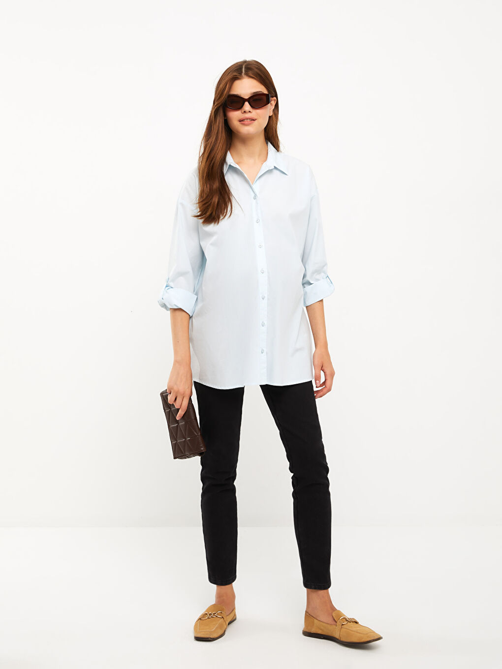 LCWAIKIKI Maternity Buttoned Regular Long Sleeve Poplin Maternity Shirt -W2DK60Z8-PPZ