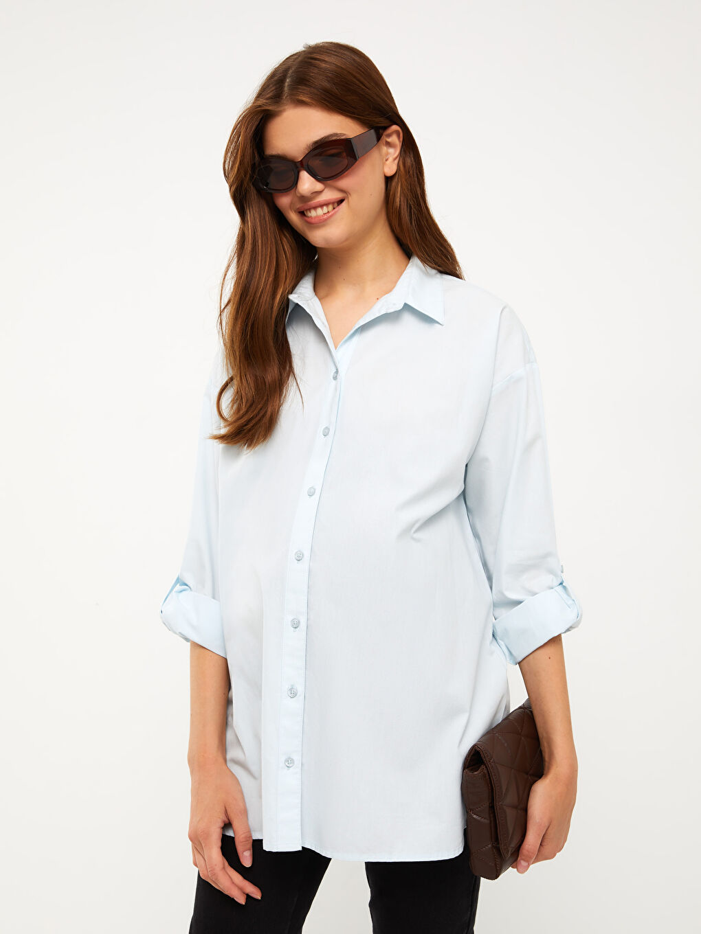 LCWAIKIKI Maternity Buttoned Regular Long Sleeve Poplin Maternity Shirt -W2DK60Z8-PPZ