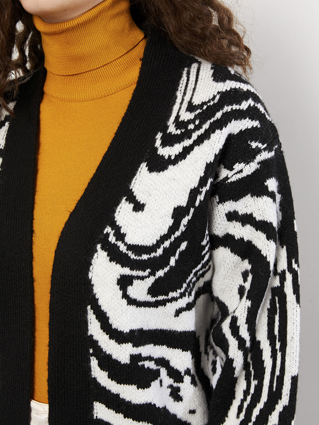 Shawl Collar Patterned Long Sleeve Women's Knitwear Cardigan-3