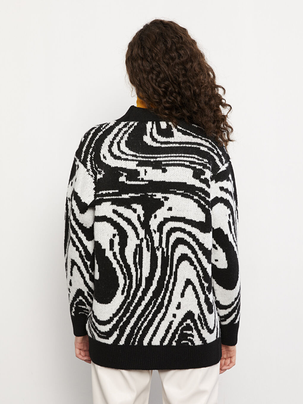 Shawl Collar Patterned Long Sleeve Women's Knitwear Cardigan-4