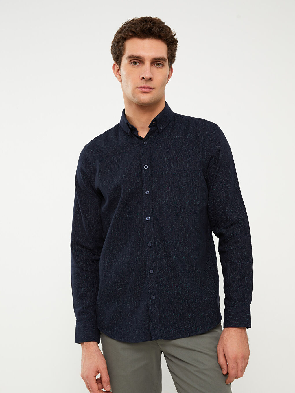 Regular Fit Long Sleeve Patterned Men's Shirt