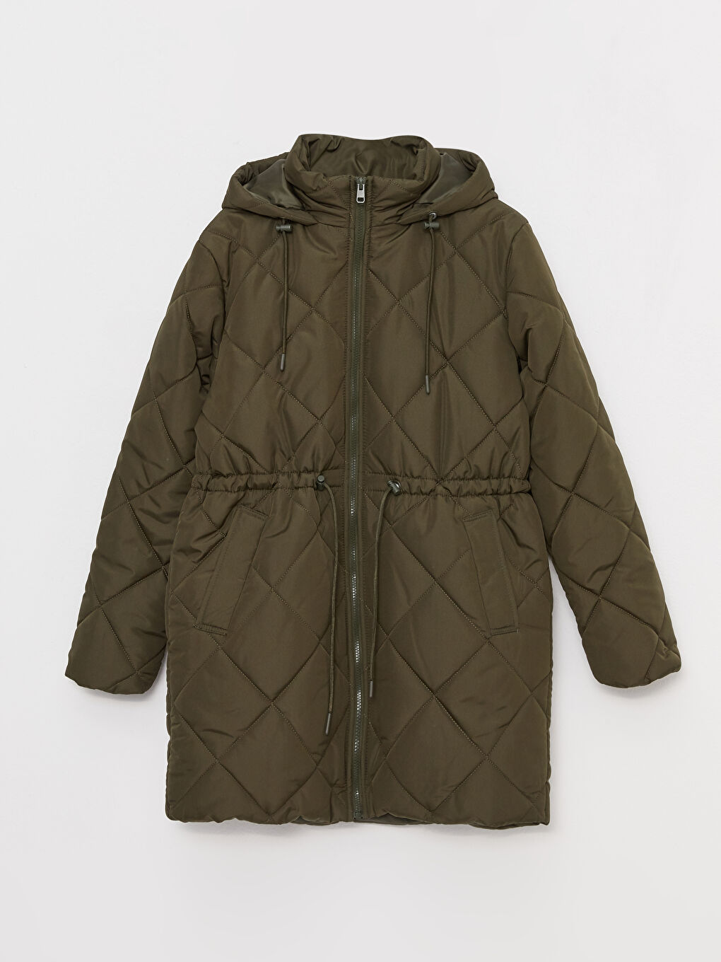 Haki Kapüşonlu Kapitone Kadın Şişme Mont-6