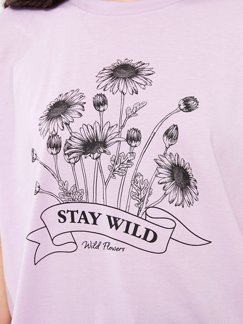 Lila Bisiklet Yaka Baskılı Kısa Kollu Kadın Tunik-3