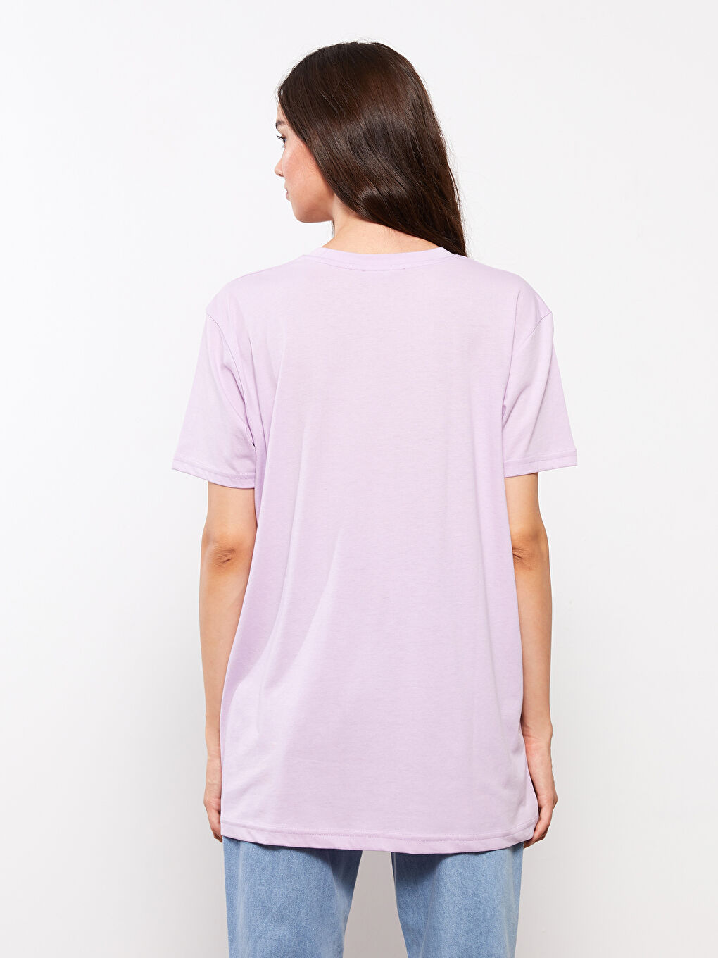 Lila Bisiklet Yaka Baskılı Kısa Kollu Kadın Tunik-4